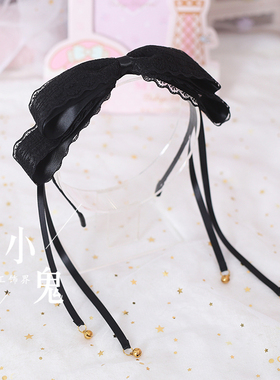 手工超大发箍蕾丝蝴蝶结发饰头饰 萝莉洛丽塔萌娘COS铃铛头箍KC