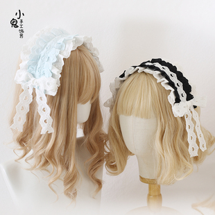 原创亚文化水色日系黑白Lolita头饰蝴蝶结发带KC哥特lo娘辣妹发饰