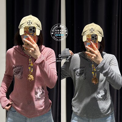 MOUSSY连帽纽扣休闲长袖T恤衫女