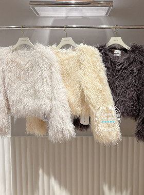 FRAY I.D国内代购 25冬 纯色圆领日系时尚气质毛绒外套FWFC255015