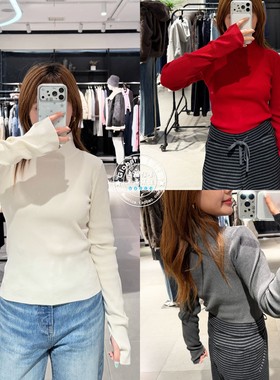 特价 SLY代购 25冬 纯色套指高领短款针织衫上衣女030IAR70-1471