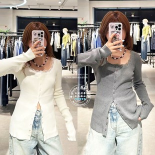 SLY国内代购 030IAZ70 25秋冬 上衣女 1411 蕾丝边领针织开衫 特价