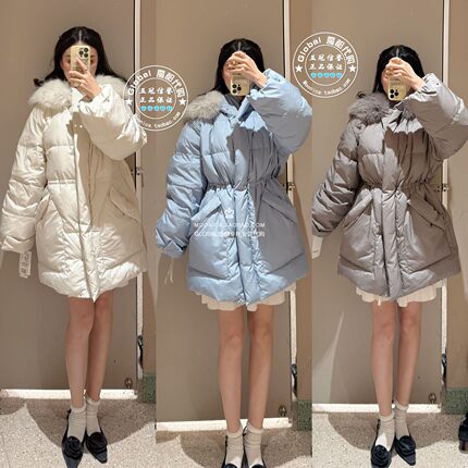 SNIDEL 国内代购 25冬 毛领连帽收腰中长款羽绒服外套 SWFC255304