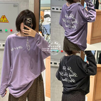 MOUSSY26早秋做旧字母长袖T恤衫