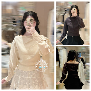 SNIDEL 国内代购 25秋冬 长袖气质一字领拼接针织衫 SWNT255032