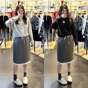 特价 MOUSSY代购 25冬 潦草小狗联名蕾丝边半身裙 028IAA01-1037