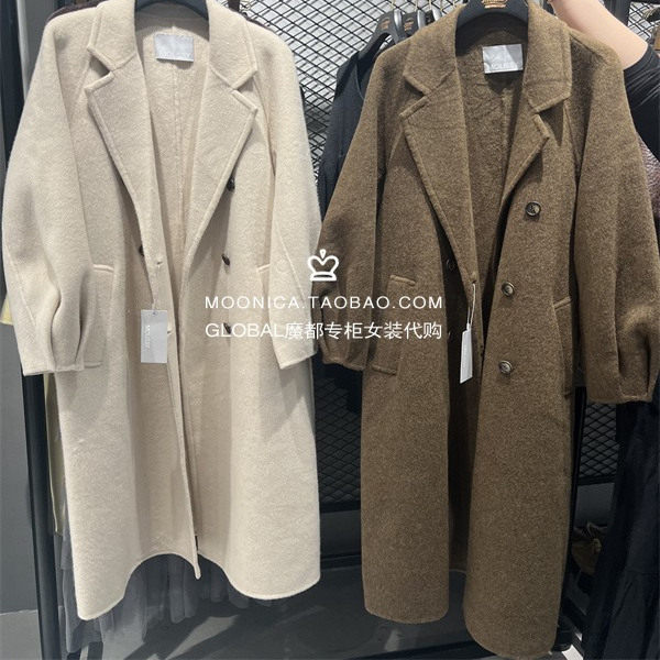 MOUSSY双排扣中长毛呢大衣外套