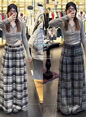 MOUSSY国内代购 25冬 日系格纹复古工装休闲裤子女 028IAA31-2371