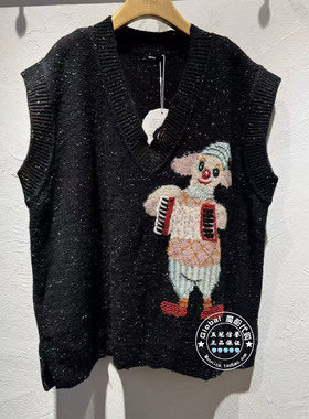 INITIAL国内代购 26春女V领卡通绣花针织背心26STVFMCVV562不退换