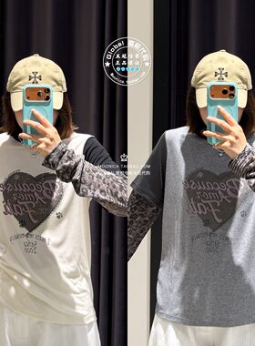 MOUSSY26夏豹纹假两件T恤衫女