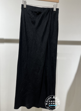 MOFAN/摩凡 国内代购 26夏 百搭黑色醋纤侧开衩半身裙 FBB126116