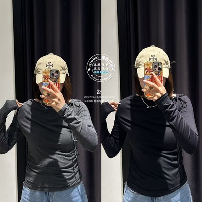 MOUSSY斜系带长袖针织T恤衫上衣