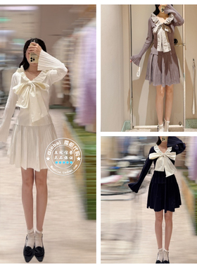 SNIDEL 国内代购25冬 荷叶边蝴蝶结针织衫百褶半裙套装SWNO255084