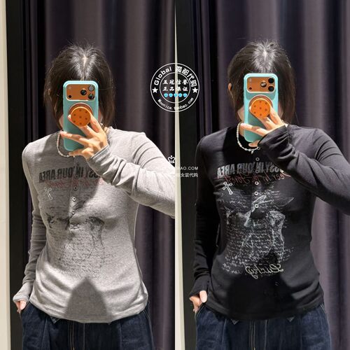 MOUSSY26秋冬涂鸦修身长袖T恤
