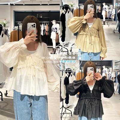 MOUSSY轻薄系带透视长袖衬衫上衣