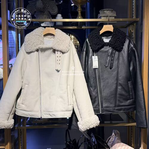 MOUSSY日系羊毛翻领皮夹克外套女