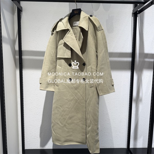 特价MOUSSY冬款长双排扣毛呢大衣