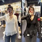 26春 028JSA80 V领荷叶边纯色长袖 上衣 1015 衬衫 MOUSSY国内代购