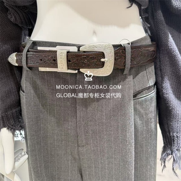 MOUSSY复古雕刻图案腰带皮带女