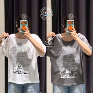 MOUSSY国内代购 26夏 复古做旧印花大圆领短袖T恤衫028JSA90-1101