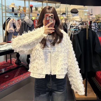 MOUSSY羊毛茸茸拉链连帽卫衣女