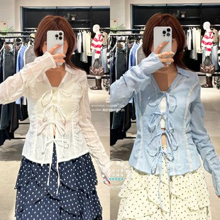 褶皱修身 25秋 翻领系带长袖 衬衫 2091 特价 030IAZ30 SLY国内代购