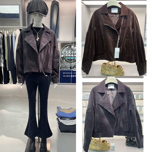 特价MOUSSY冬款斜拉链翻领夹克女