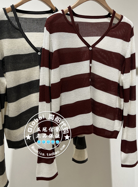 MOFAN/摩凡 国内代购 25早春 百搭宽松条纹V领针织开衫 MBE553238