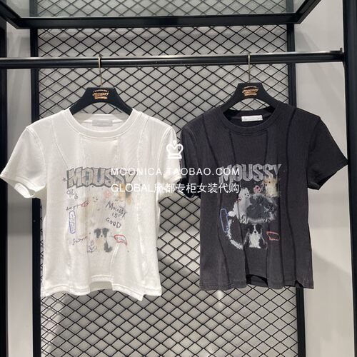 MOUSSY26夏LOGO卡通短袖T恤衫女