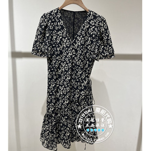 MOFAN/摩凡 国内代购 25春夏 V领黑底白花短袖连衣裙 MBL563230