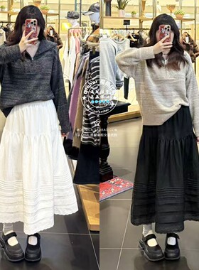 特价 MOUSSY代购 25冬 BLACK松紧腰拼接长款半身裙031IAA31-1841