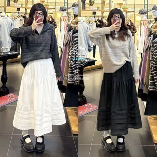 半身裙031IAA31 特价 BLACK松紧腰拼接长款 25冬 1841 MOUSSY代购