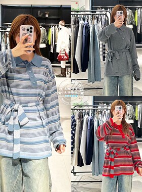 特价 SLY国内代购 25秋冬 附领带翻领针织衫上衣女 030IAZ70-3191