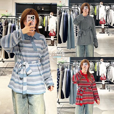 SLY日系附领带翻领针织衫上衣