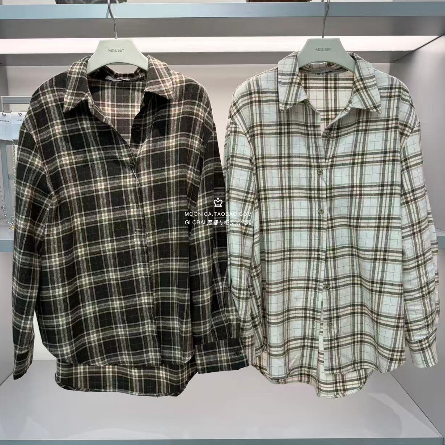 MOUSSY26秋冬宽松落肩格纹衬衫图片