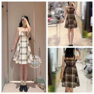 SNIDEL 国内代购 25秋冬 百搭格纹收腰吊带连衣裙 SWFO254292