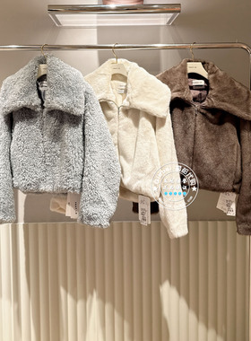 FRAY I.D国内代购 25冬 纯色翻领毛绒时尚百搭短外套FWFJ254075