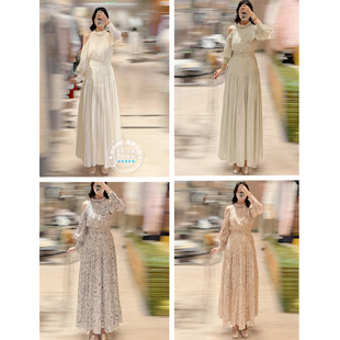 SNIDEL 国内代购 26早春 蝴蝶结系带露肩灯笼袖连衣裙 SWFO261040