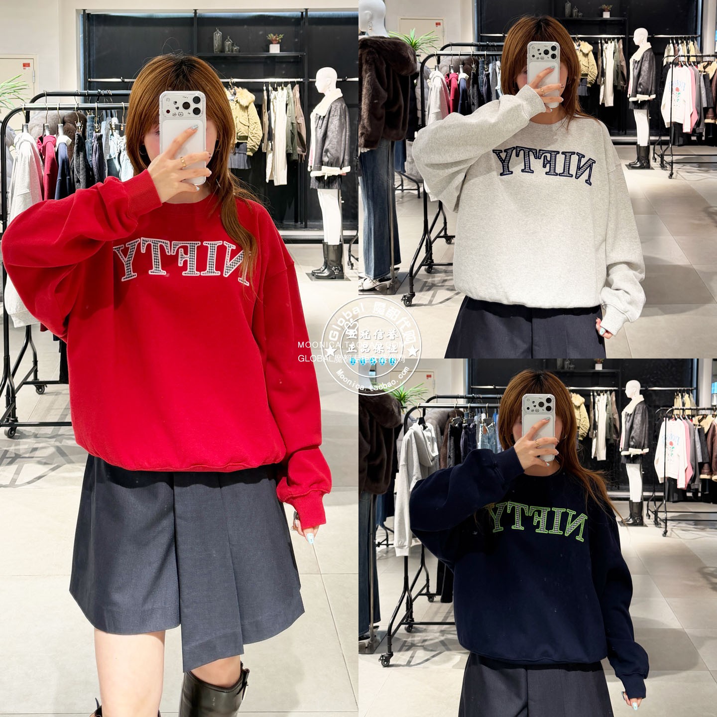 SLY蕾丝拼接字母休闲卫衣上衣女