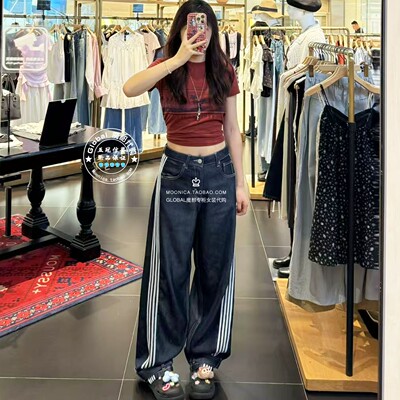 MOUSSY日系侧条纹百搭宽松牛仔裤