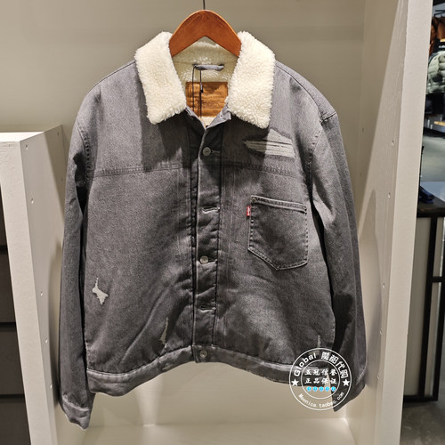 李维斯牛仔外套加厚仿羊羔绒短款