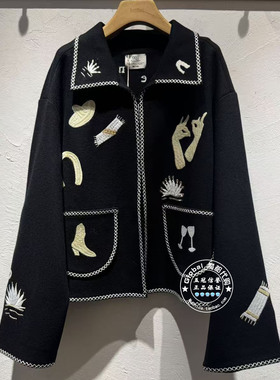 INITIAL国内代购 25冬 女刺绣气质毛呢外套25WJKFPCXX107不退换