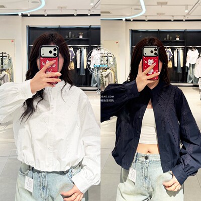 MOUSSY褶皱短款夹克衬衫女春夏