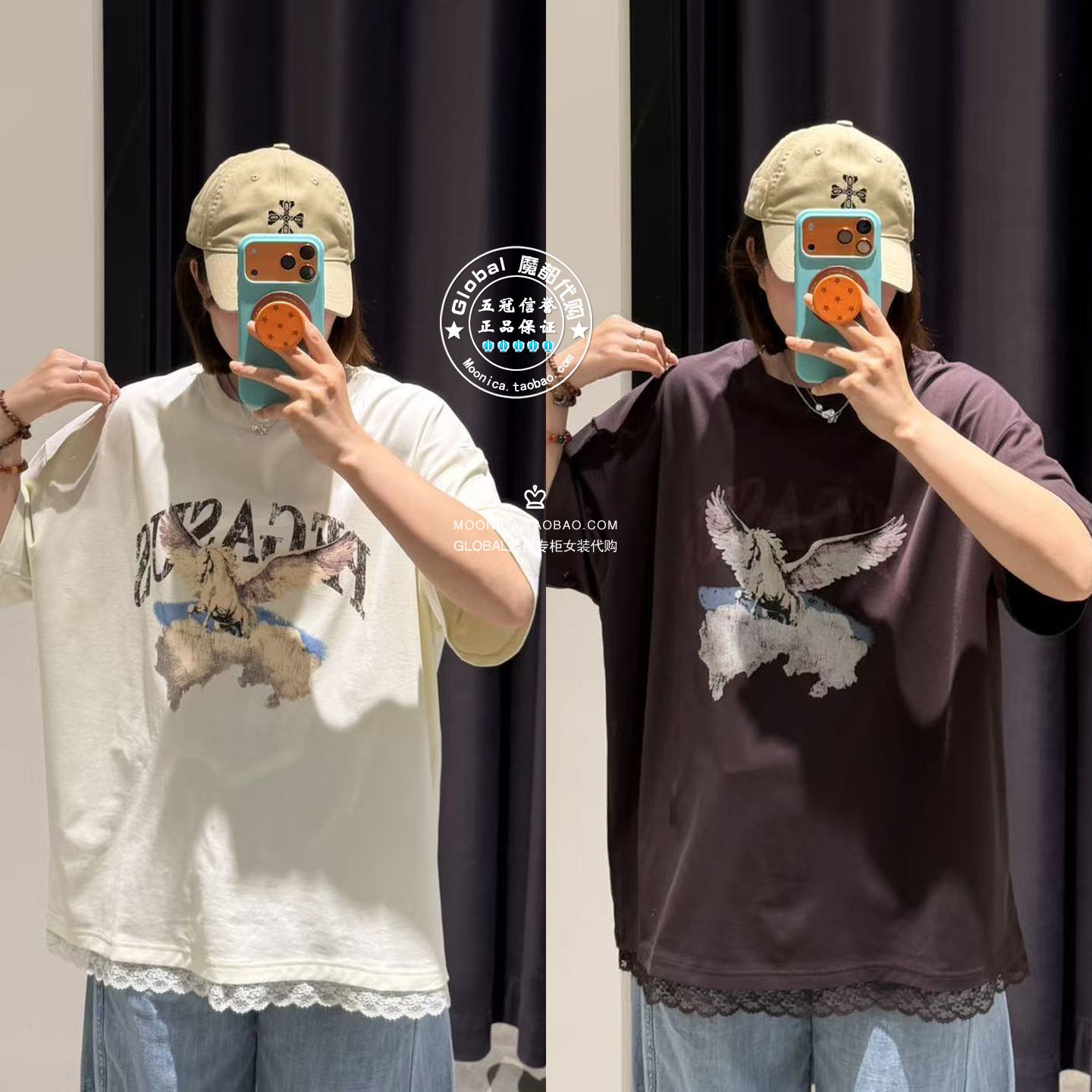 MOUSSY26夏复古做旧印花棉T恤女