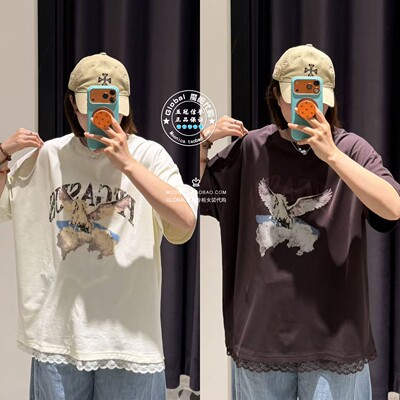 MOUSSY26夏复古做旧印花棉T恤女