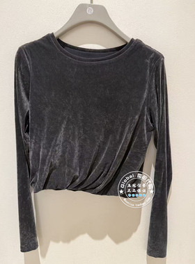 NUTS国内代购 2026春 纯色圆领缎面褶皱时尚长袖上衣7120103A1