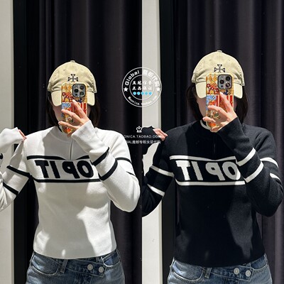 MOUSSY字母修身圆领针织衫上衣女