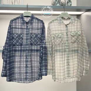 特价 MOUSSY国内代购 26夏 翻领格纹轻薄长袖衬衫 028JSB30-1096