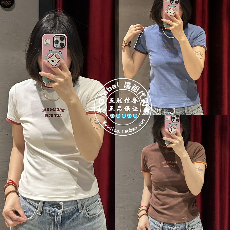 MOUSSY25春字母印花短袖T恤上衣