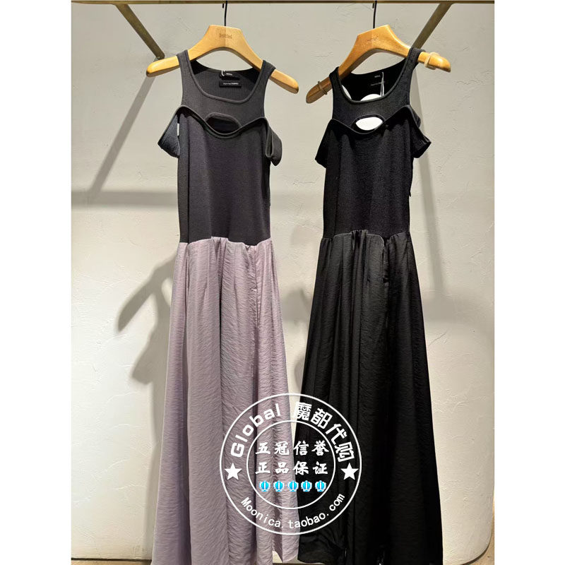 INITIAL国内代购 25春 女圆领露肩拼接连衣裙25SDNFLMXX097不退换